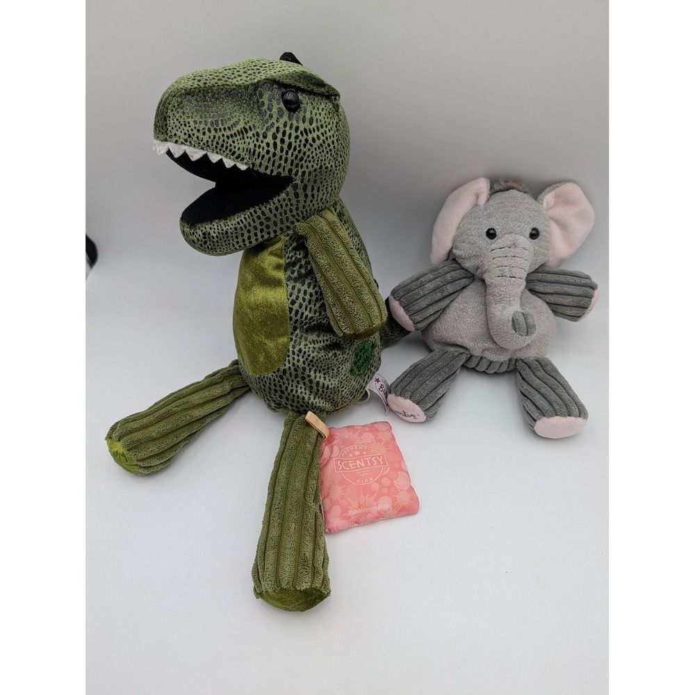 Scentsy Buddy Plush Lot Green Dinosaur Gray Elephant Scent Paks